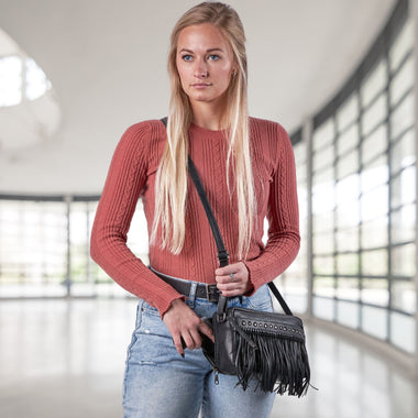 Concealed Carry Maggie Fringe Crossbody for Women - Soft Leather conceal and carry bag - Tactical womans purse for pistol - Concealed Carry Purse - most popular crossbody bag - black modern style crossbody bag - crossbody handgun bag - crossbody bags for everyday use - Lady Conceal - Unique Hide Purse - Locking YKK Purse - Fanny Pack for Gun and Pistol - Easy CCW - Fast Draw Bag - Secure Gun Bag