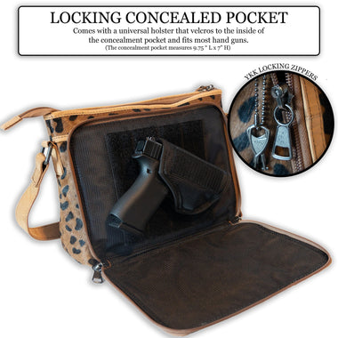 Concealed Carry Jeri Cheetah Crossbody by UC Leather - Unique Gun Bag - Women CCW Purse - Crossbody Holster soft leather shoulder bags for women's - crossbody bags for everyday use - most popular crossbody bag - crossbody bags for guns - crossbody handgun bag - Unique Hide Purse - Conceal Carry Western Purse - Stylish Carry Cheetah Leather Bag - Bag for Conceal Carrying Women - Gun Bag for Women