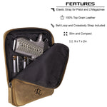 Concealed Carry Unisex Leather Gun Case -  Urban Cowboy Apparel -  Lady Conceal -  gun case locks -  gun case glock 19 -  Unisex Bag for Pistol -  Profession Conceal Carry -  Gun Accessories -  Leather Designer Gun Bag -  mens gun carry bag -  Mens Travel Gun Bag -  best men's travel shoulder bag -  soft leather shoulder bags for man